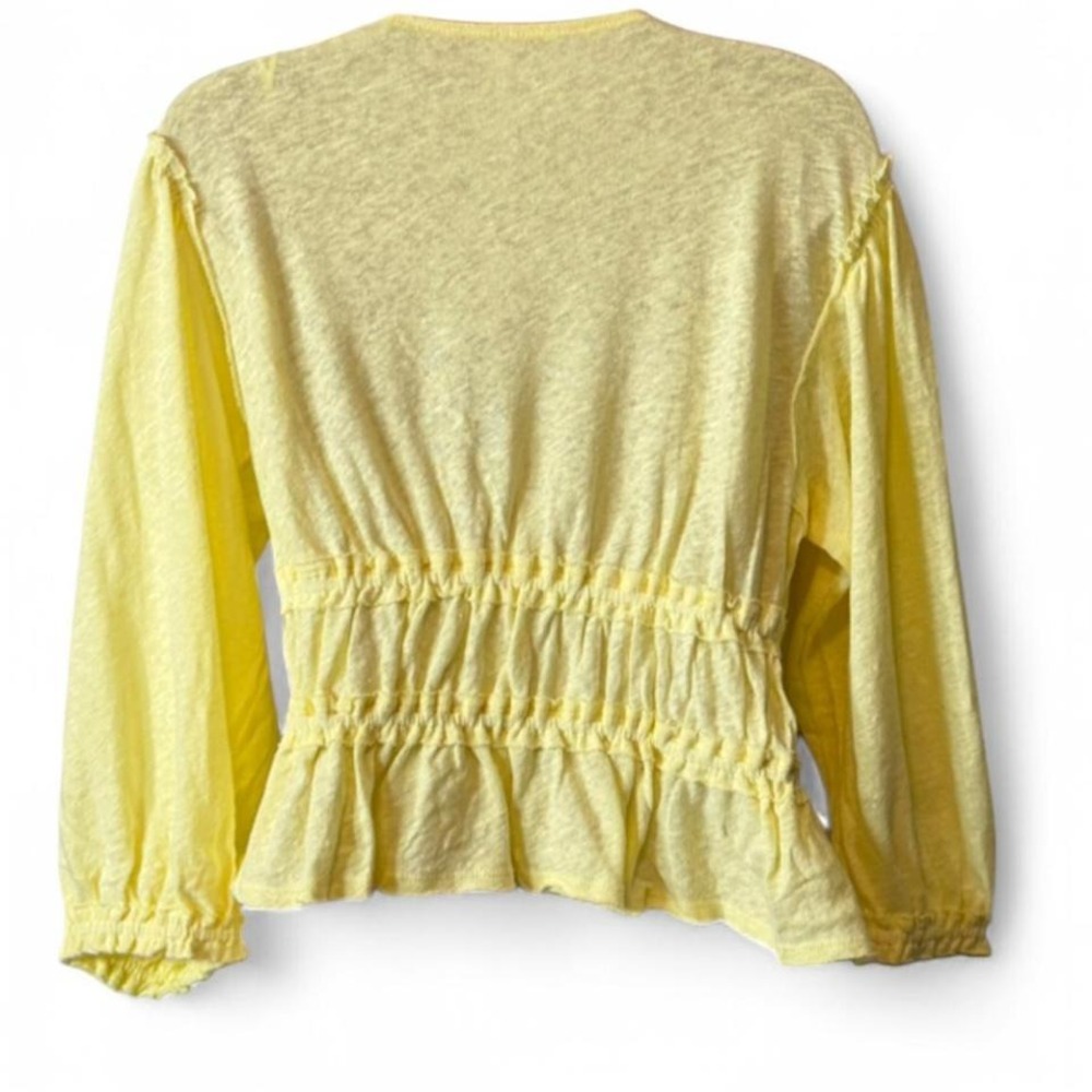 Free People Yellow Linen Blend Tie Front Top - Picture 3 of 14